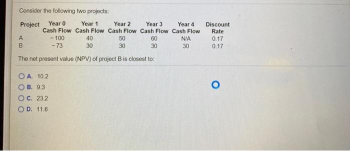 please help with both Consider the following two projects: Project Year o
