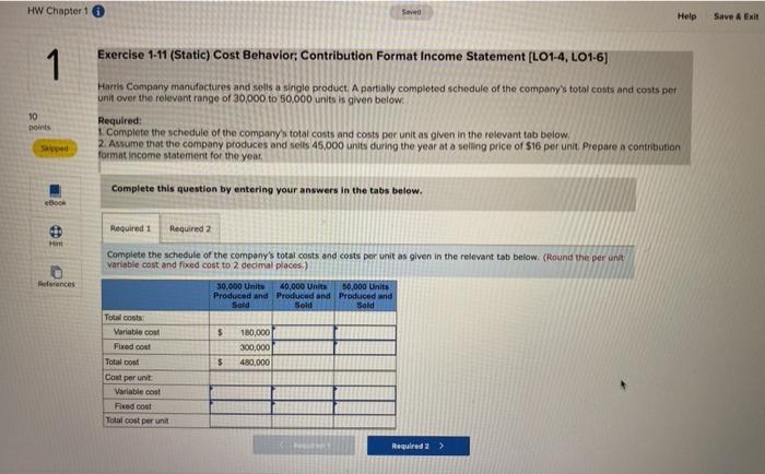  HW Chapter 10 Saved Help Save & Exit Exercise 1-11 (Static)