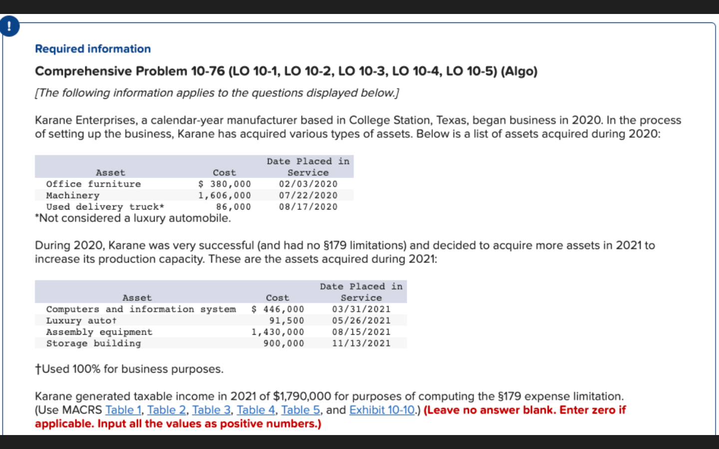 Required information Comprehensive Problem 10-76 (LO 10-1, LO 10-2, LO 10-3,