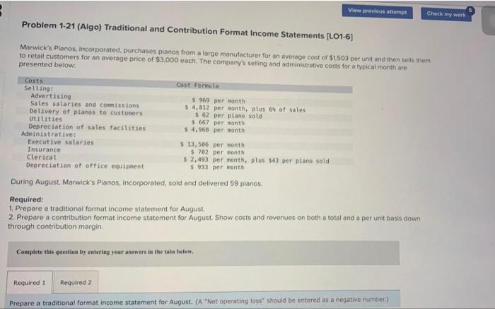 please help asap View previous attempt Check my work Problem 1-21 (Algo)