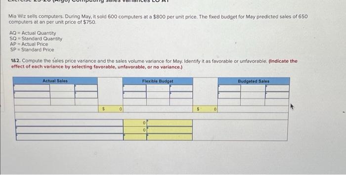  Mia Wiz sells computers. During May, it sold 600 computers at