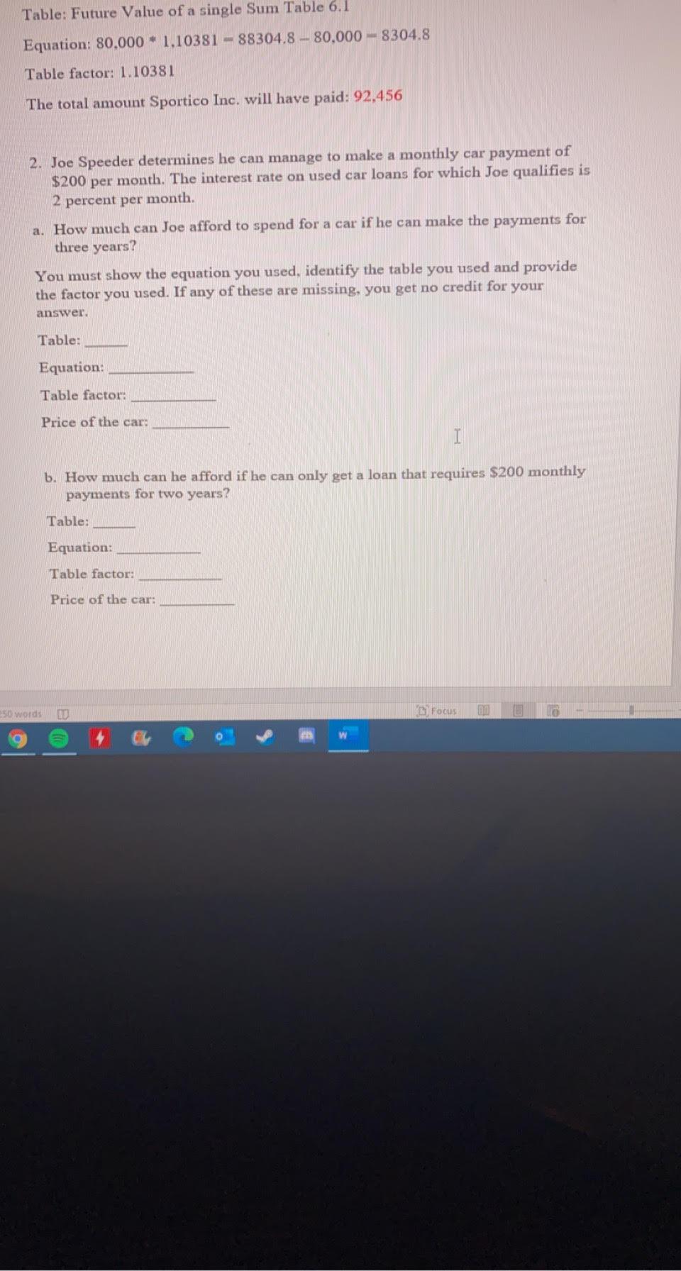 Please Answer Question 2 part a and b thank you. Table: Future