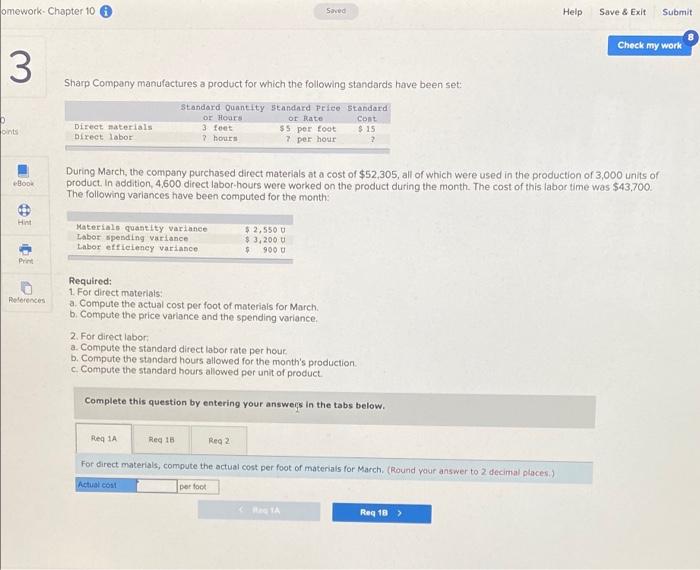 omework- Chapter 10 Saved Help Save & Exit Submit Check my