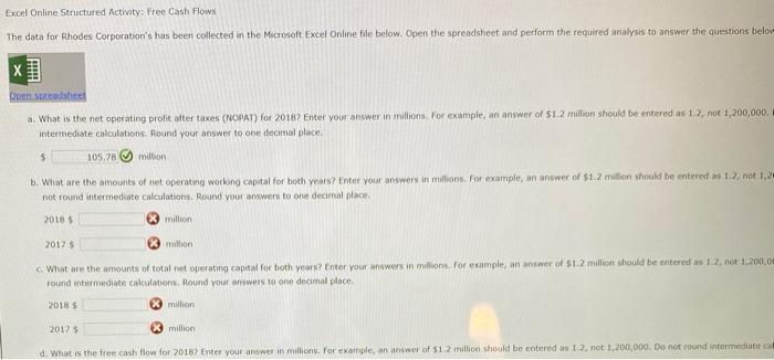 Structured Activity: Free Cash Flows The data for Rhodes Corporation's has been