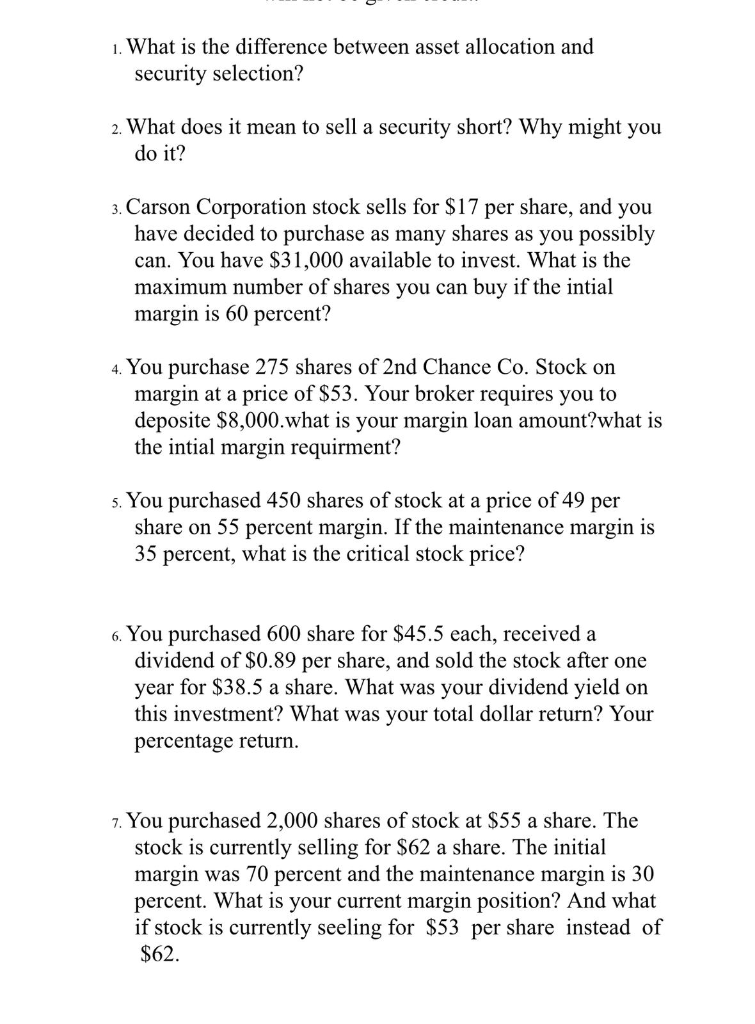  1. What is the difference between asset allocation and security selection?