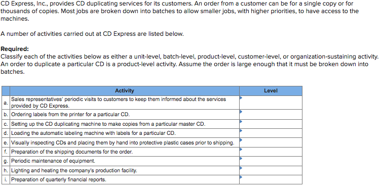  CD Express, Inc., provides CD duplicating services for its customers. An