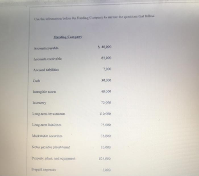  Based on the data for harding company what is the amount