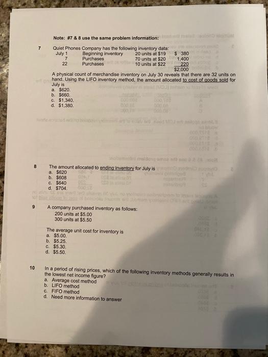  Note: #7 & 8 use the same problem information: 7 Quiet
