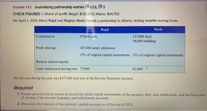  Exercise 11-2 Journalizing partnership entries L02, 3 CHECK FIGURES: 1. Share