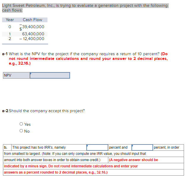 Light Sweet Petroleum, Inc., is trying to evaluate a generation project