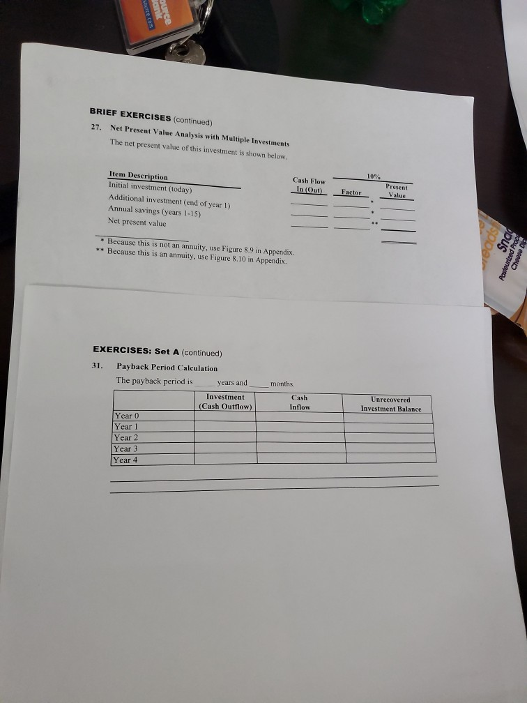 source com Qurce BRIEF EXERCISES (continued) 27. Net Present Value Analysis