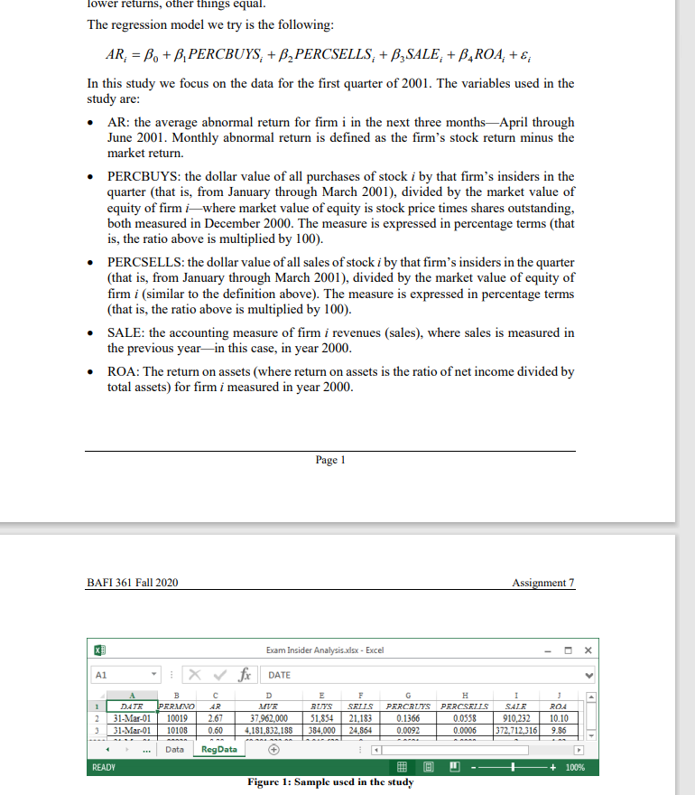  lower returns, other things equal. The regression model we try is