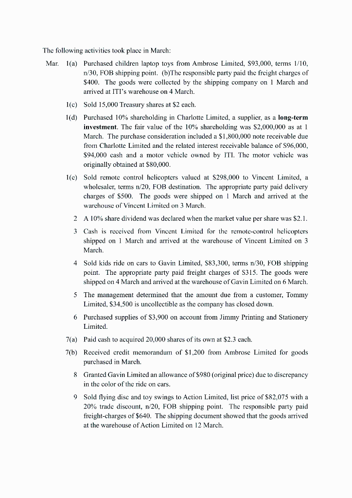 (c) Prepare an income statement and a retained earnings statement for March