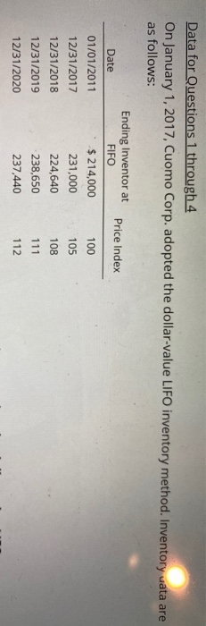  Data for Questions 1 through 4 On January 1, 2017, Cuomo