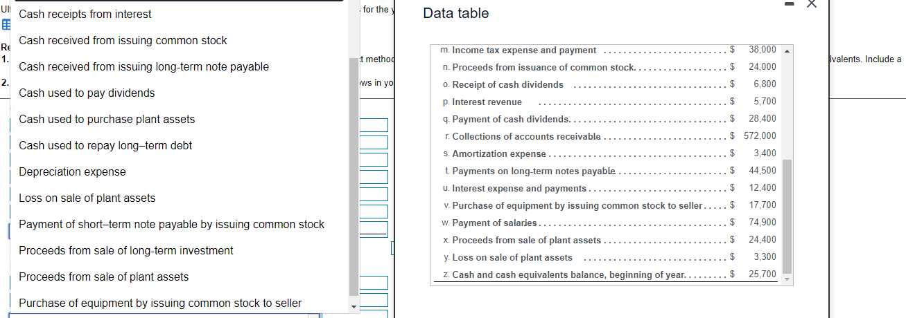 balance of cash and cash equivalents. Include a schedule of noncash investing