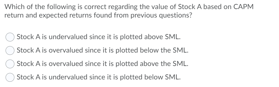 of Stock A = 0.76, Beta of Market = 0 Beta of