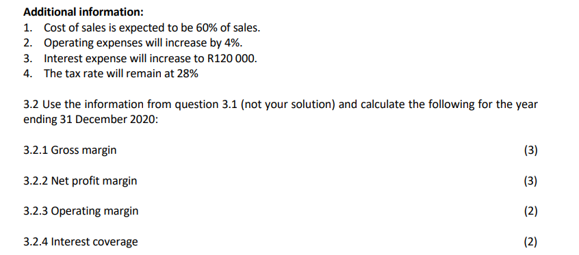 for the year ended 31 December 2021 to determine the sales needed