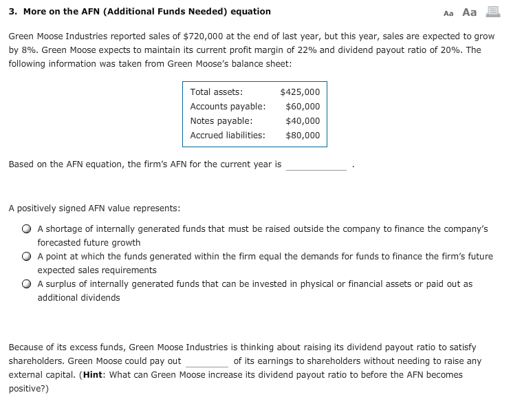 3. More on the AFN (Additional Funds Needed) equation Aa Aa