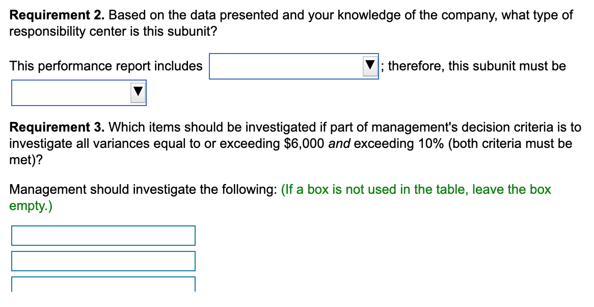 the variance is favorable or unfavorable. Enter the variance percent as a
