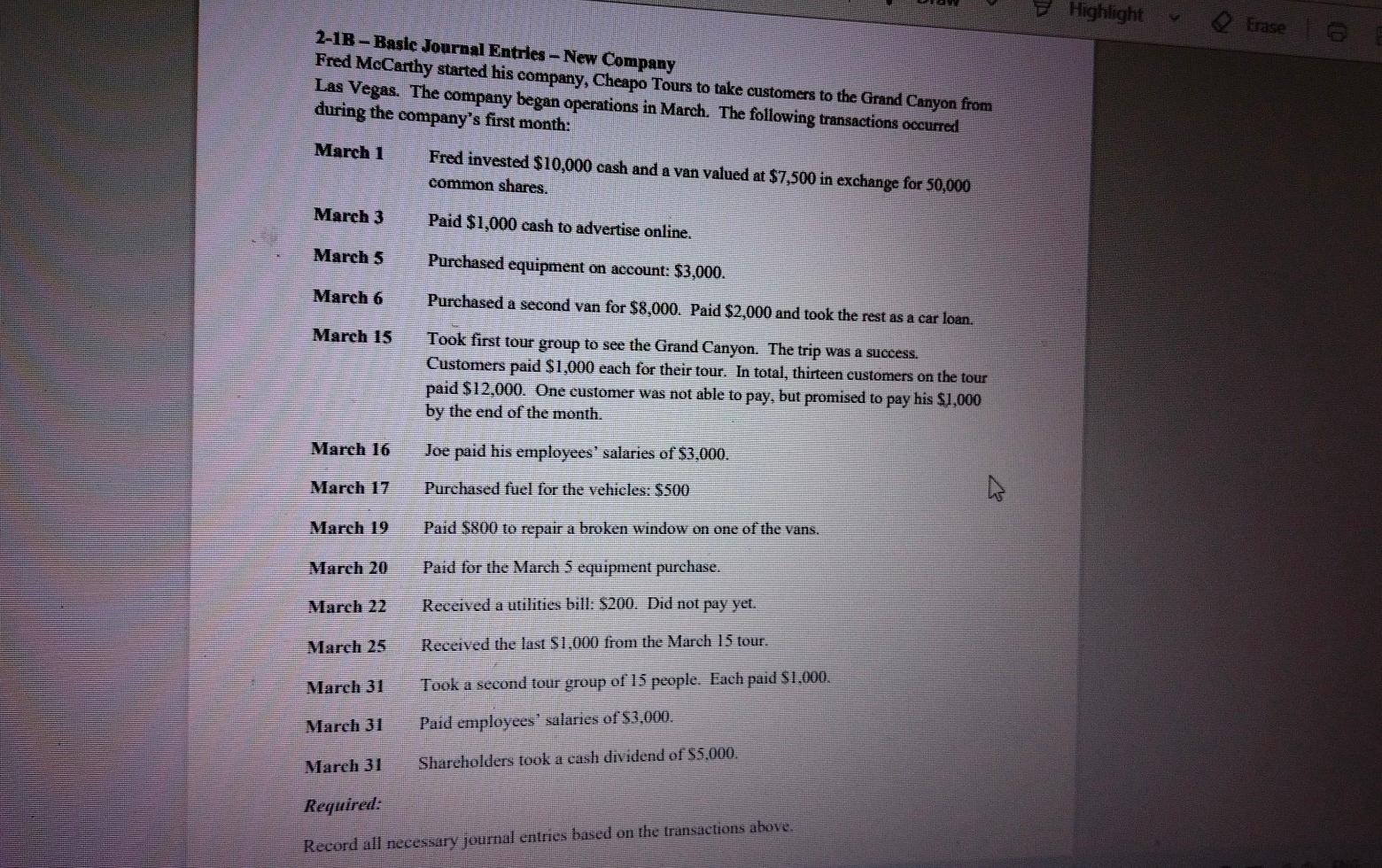  7 Highlight Erase 2-1B - Basic Journal Entries - New Company