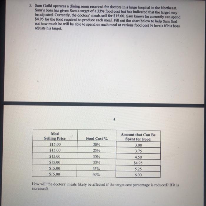  5. Sam Guild operates a dining room reserved for doctors in
