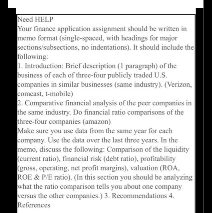  Need HELP Your finance application assignment should be written in memo