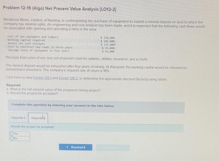 of Namibia, is contemplating the purchase of equipment to exploita mineral deposit