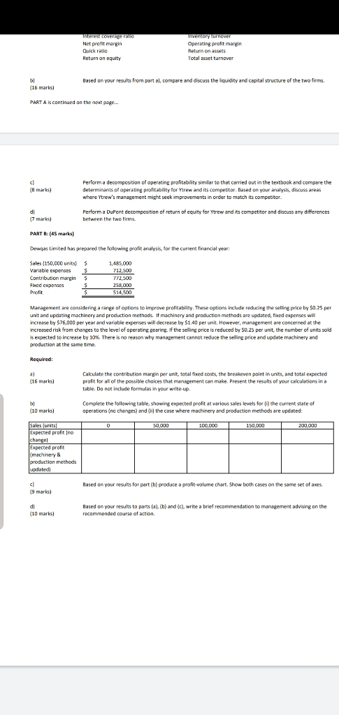  please answer par B: a,b,c,d interesa Net profit margin Quick ratio