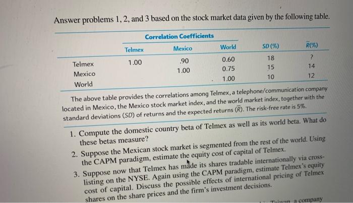 123 are part of the same question Answer problems 1, 2, and
