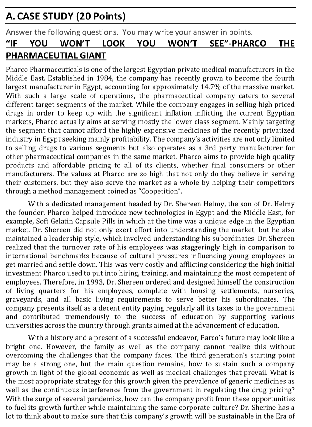 URGENT plz will upvote !! A. CASE STUDY (20 Points) Answer the