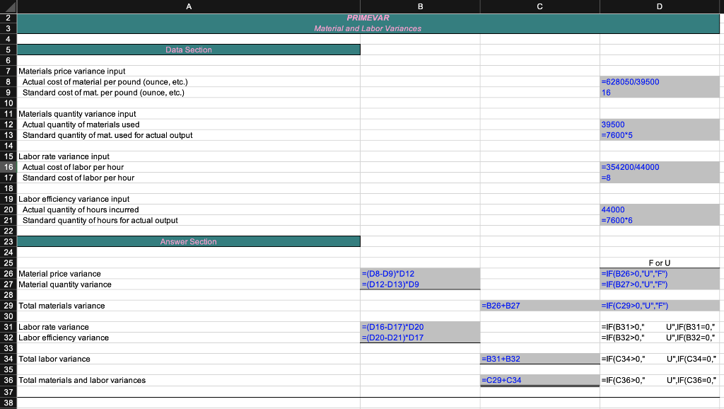 formulas where indicated on the worksheet. Formulas 8-10 should enter a F
