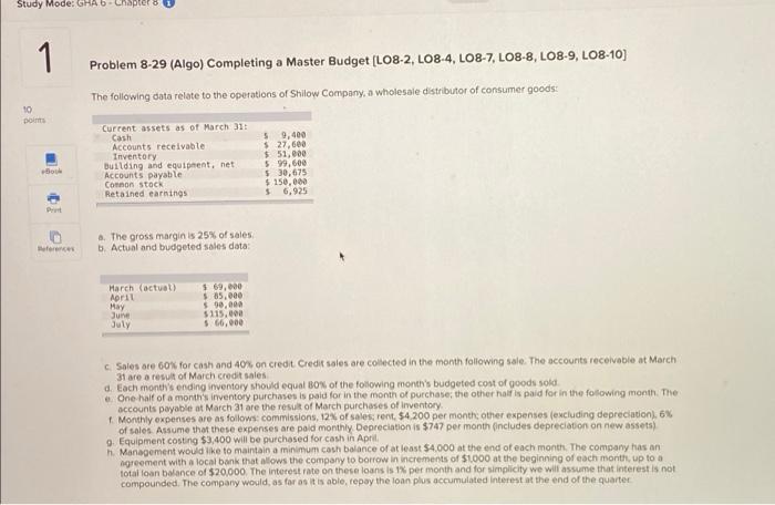  Study Mode: GHAD. Chapter 1 Problem 8-29 (Algo) Completing a Master