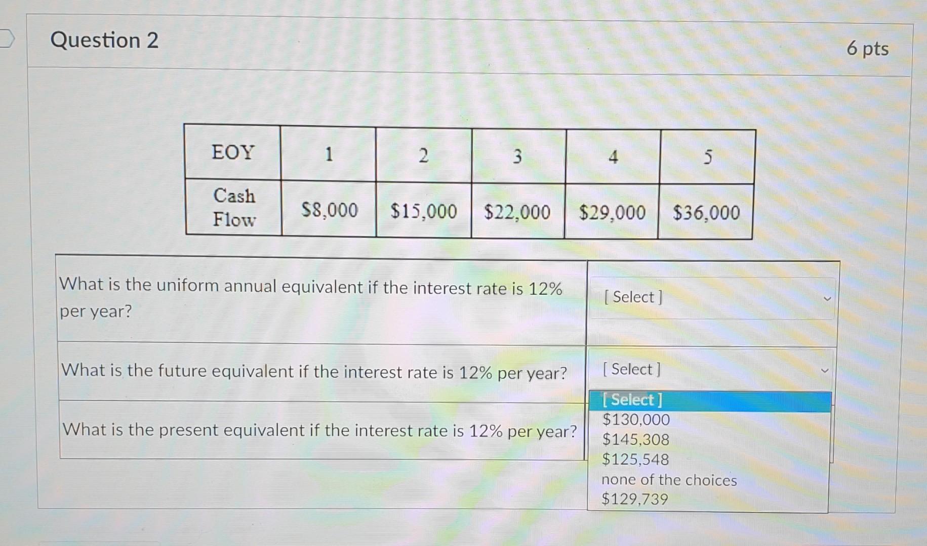 pts EOY 1 2 3 4 5 Cash Flow $8,000 $15,000 $22.000