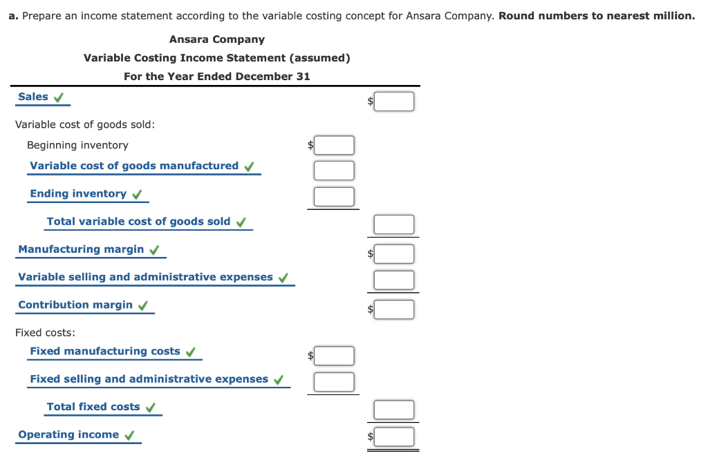 recent income statement of Ansara Company for the year ended December 31: