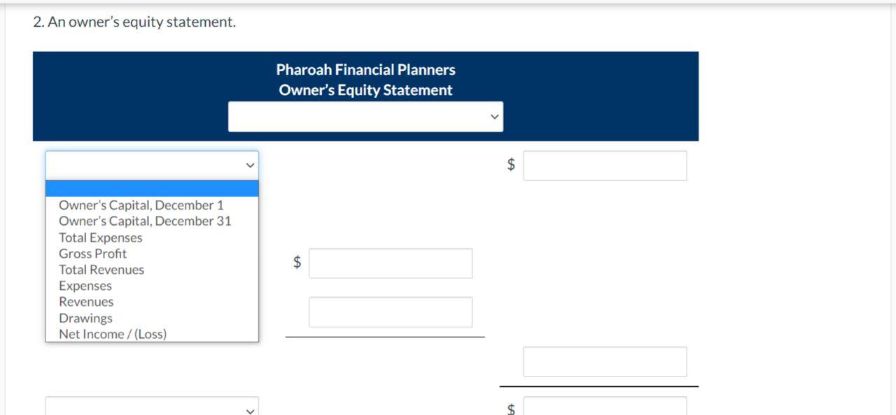 Owner's Capital 13,140 Owner's Drawings 2,250 Service Revenue 4,050 Supplies Expense 630