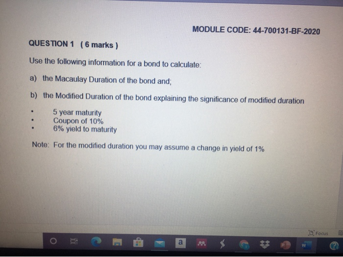  MODULE CODE: 44-700131-BF-2020 QUESTION 1 ( 6 marks) Use the following