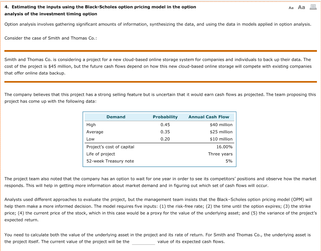 Aa Aa 4. Estimating the inputs using the Black-Scholes option pricing