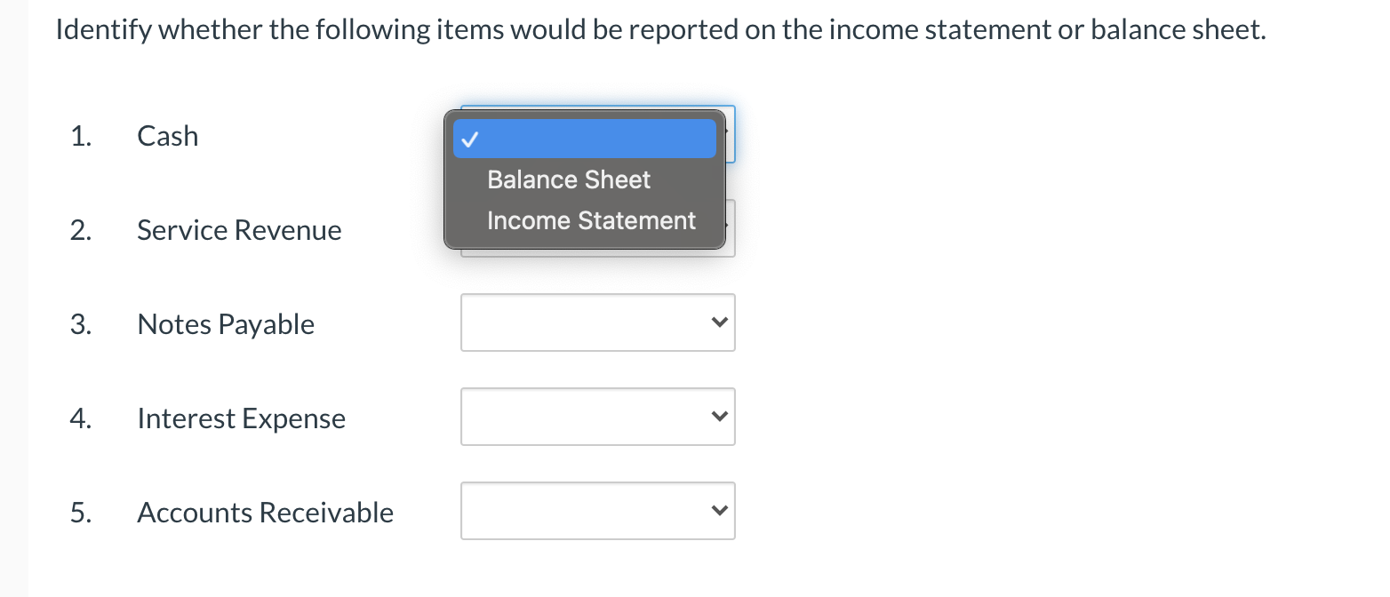  Identify whether the following items would be reported on the income