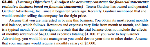  C3-80. (Learning Objectives 3, 4: Adjust the accounts; construct the financial
