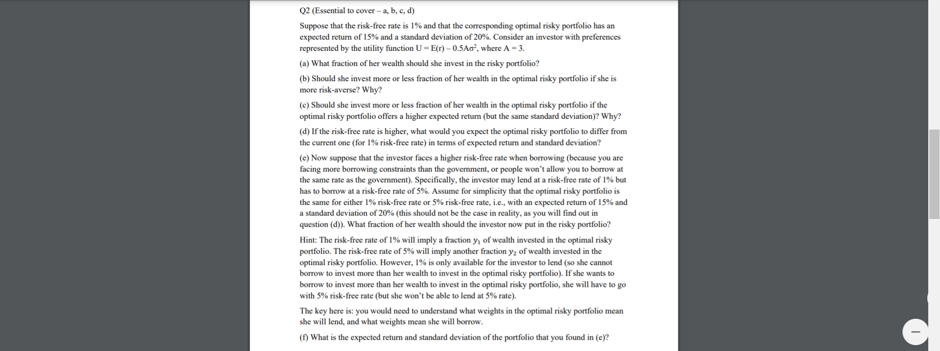 has an expected return of 15% and a standard deviation of 20%.