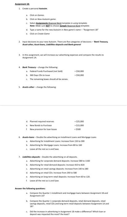  Assignment 1B: Create a personal Autosim. Click on Games. Click on