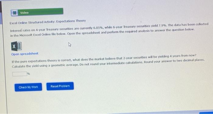  spread sheet to help Video Excel Online Structured Activity: Expectations Theory