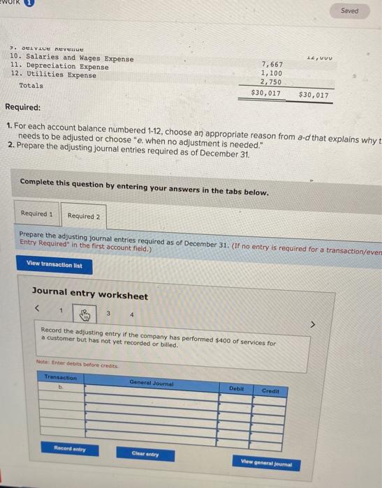 year ended December 31. a. As of December 31, the equipment has