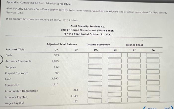  Appendix: Completing an End-of-Period Spreadsheet Alert Security Services Co. offers security