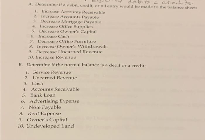  A. Determine if a debit credit, or nil entry would be
