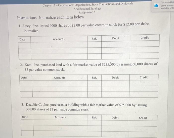  Update App Some accoun available unt Chapter 12 - Corporations: Organization,