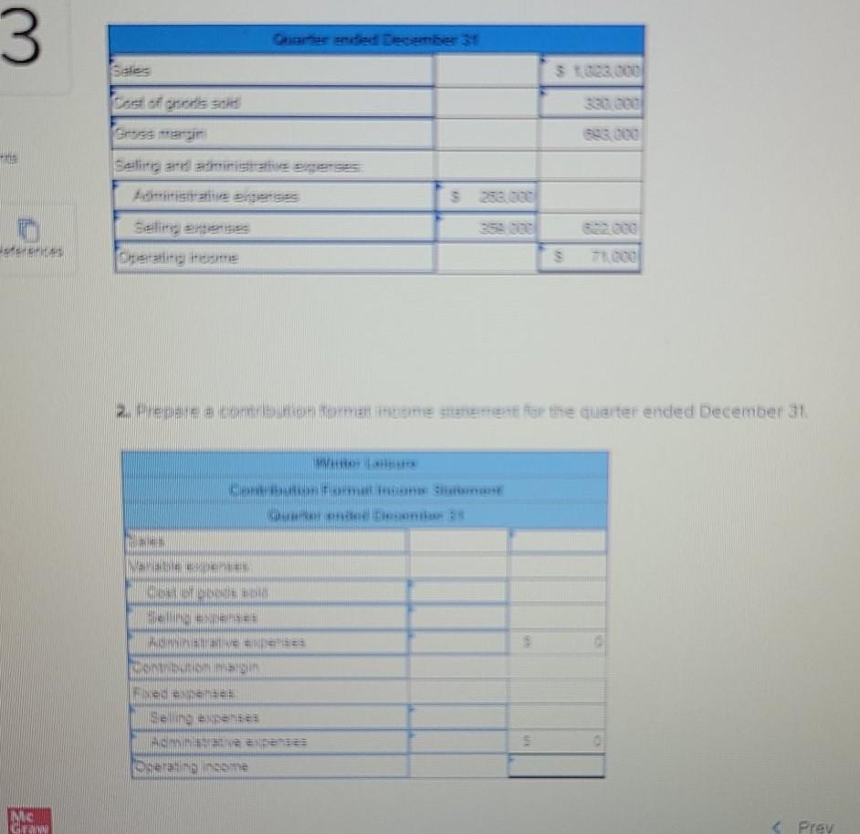 PREPARE A CONTRIBUTION FORMAT INCOME STATEMENT FOR THE QUARTER ENDED DECEMBER