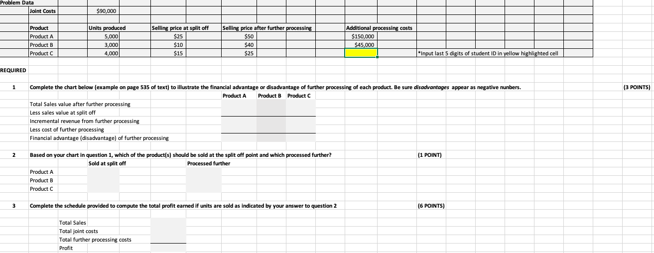  Problem Data Joint Costs $90,000 Units produced 5,000 Product Product A