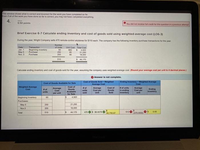  The window shows what is correct and incorrect for the work