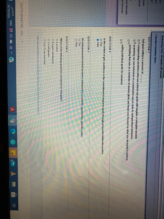  Remaining Time 22.23 seconds Question Completion Shes ko QUESTION1 Email Self-goal